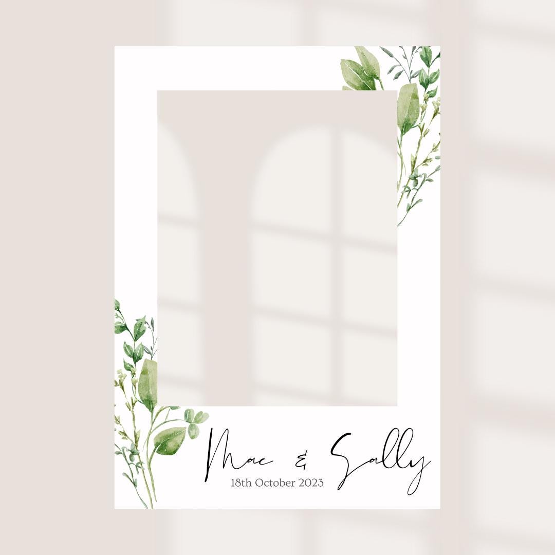 Personalised Wedding Selfie Frame, Wedding Photo Booth Frame, Greenery Wedding Frame, Custom Wedding Sign, Botanical Wed