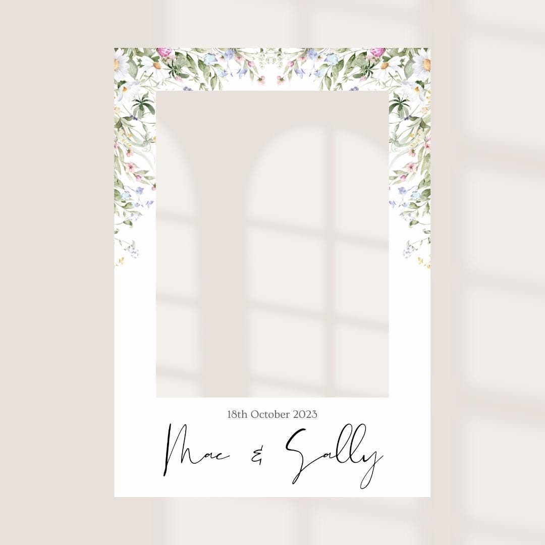 Personalised Floral Wedding Selfie Frame, Wildflower Wedding Photo Booth Frame, Botanical Wedding Prop, Custom Wedding F
