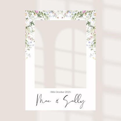 Personalised Floral Wedding Selfie Frame, Wildflower Wedding Photo Booth Frame, Botanical Wedding Prop, Custom Wedding F