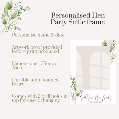 Personalised Hen Party Selfie Frame, Greenery Hen Party Photo Booth Frame, Bride to Be Frame, Botanical Hen Party Decor, Custom Hen Party