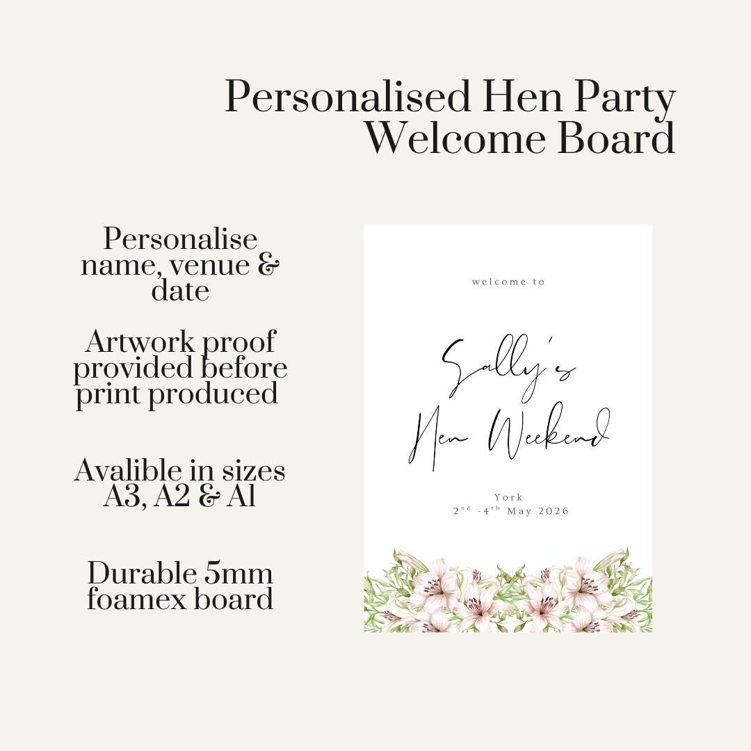 Personalised Hen Party Welcome Board – Blush Floral Weekend