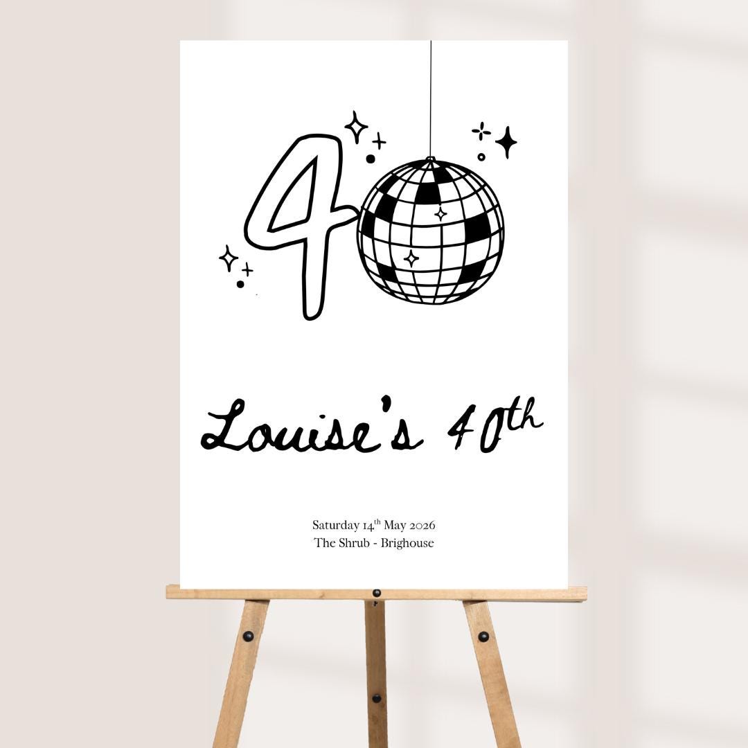 Personalised 40th Birthday Welcome Board, Disco Birthday Sign, Custom Party Welcome Sign, 40th Party Sign with Name & Date