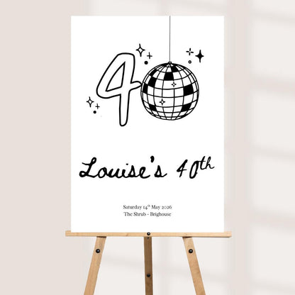 Personalised 40th Birthday Welcome Board, Disco Birthday Sign, Custom Party Welcome Sign, 40th Party Sign with Name & Date