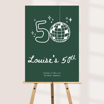 Personalised 50th Birthday Welcome Board, Disco Birthday Sign, Custom Party Welcome Sign, 50th Party Sign with Name & Date