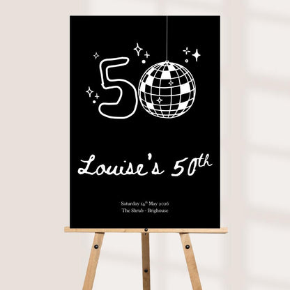 Personalised 50th Birthday Welcome Board, Disco Birthday Sign, Custom Party Welcome Sign, 50th Party Sign with Name & Da