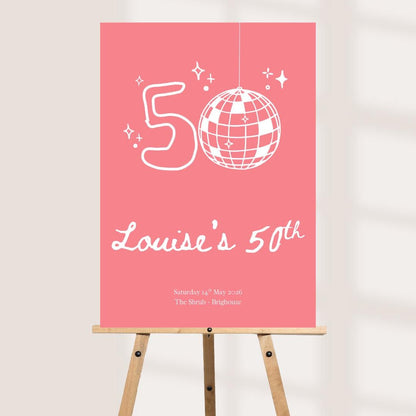 Personalised 50th Birthday Welcome Board, Disco Birthday Sign, Custom Party Welcome Sign, 50th Party Sign with Name & Date