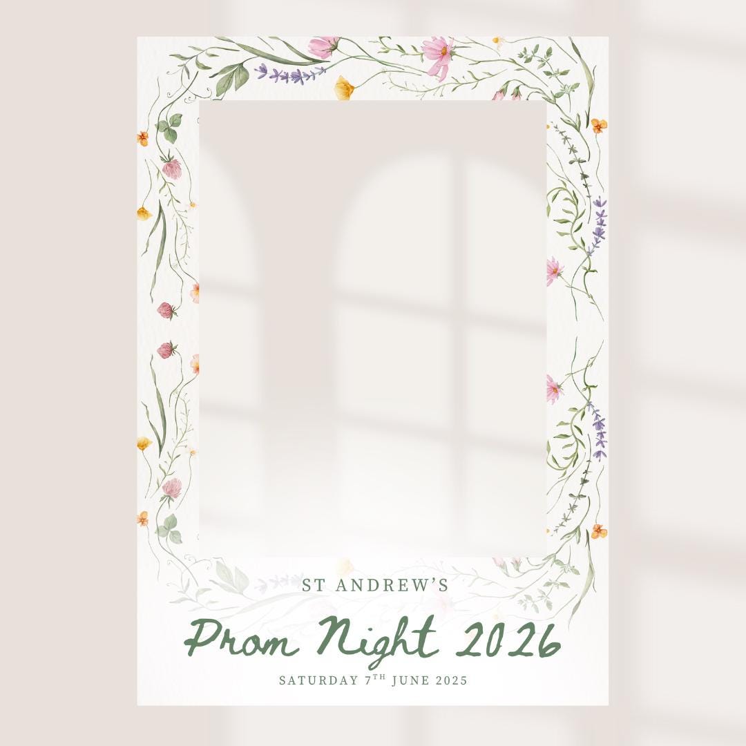 Personalised Floral Prom Selfie Frame, School Prom Photo Booth Frame, Custom Prom Night Photo Prop, Leavers Prom Frame,