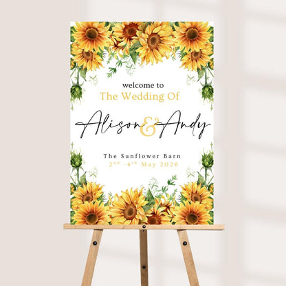 Printed Sunflower Wedding Welcome Board, Personalised Rustic Wedding Sign, Custom Wedding Welcome Sign, Barn Wedding Dec
