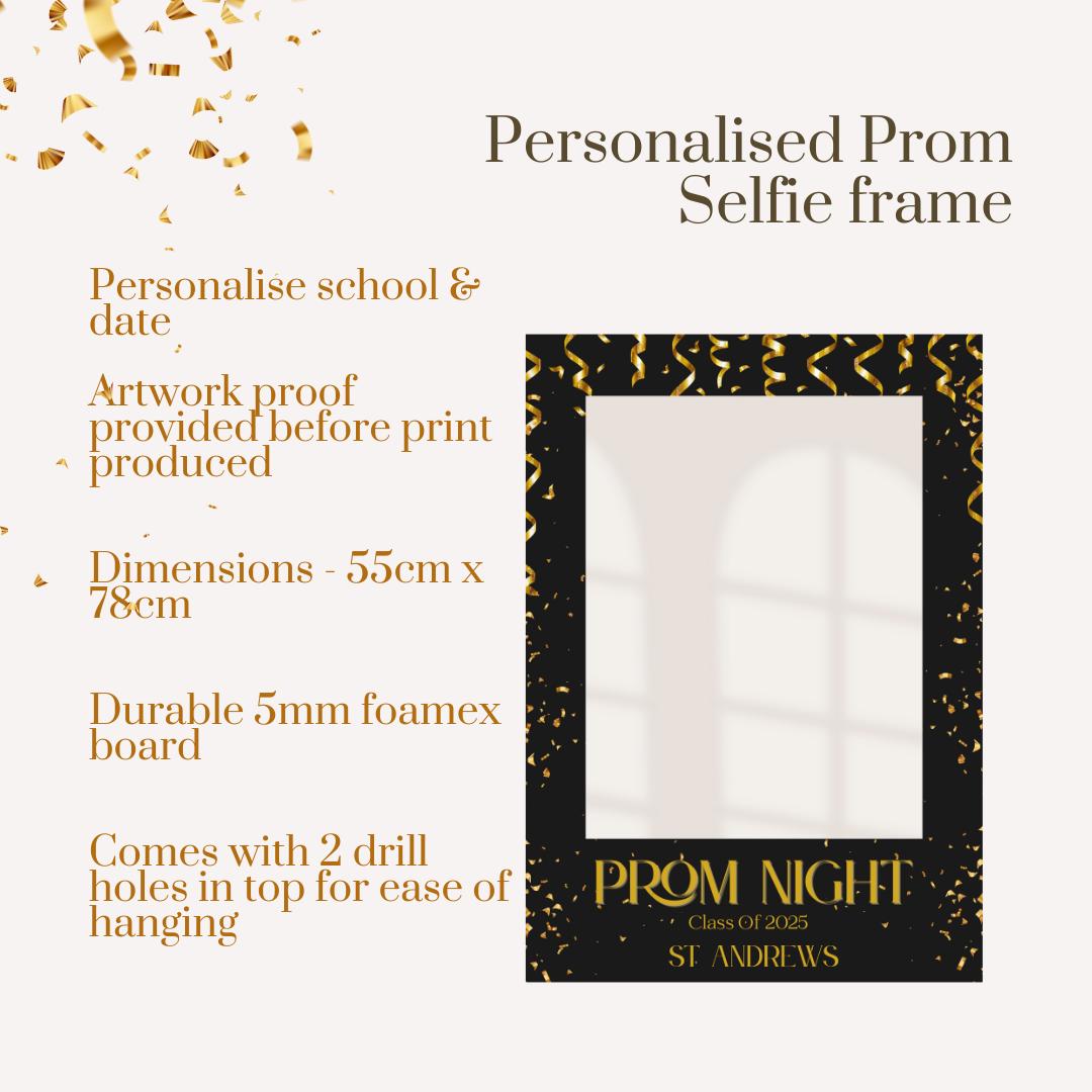 Printed Personalised Prom Selfie Frame | Black & Gold Foamex Photo Prop | Custom School Date | Class of 2026 Keepsake Sign