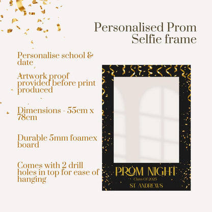 Printed Personalised Prom Selfie Frame | Black & Gold Foamex Photo Prop | Custom School Date | Class of 2026 Keepsake Sign