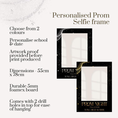 Printed Personalised Prom Selfie Frame | Black Gold or Silver | Class of 2026 | Custom School & Date | Foamex Photo Booth Prop 55x78cm