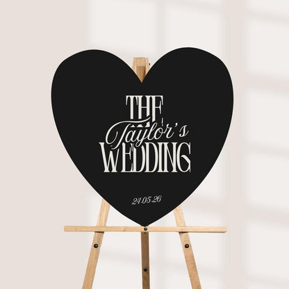 Personalised Wedding Welcome Sign – Black Heart Board – Custom Surname Wedding Decor - Minimalistic Wedding