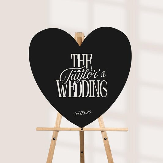 Personalised Wedding Welcome Sign – Black Heart Board – Custom Surname Wedding Decor - Minimalistic Wedding