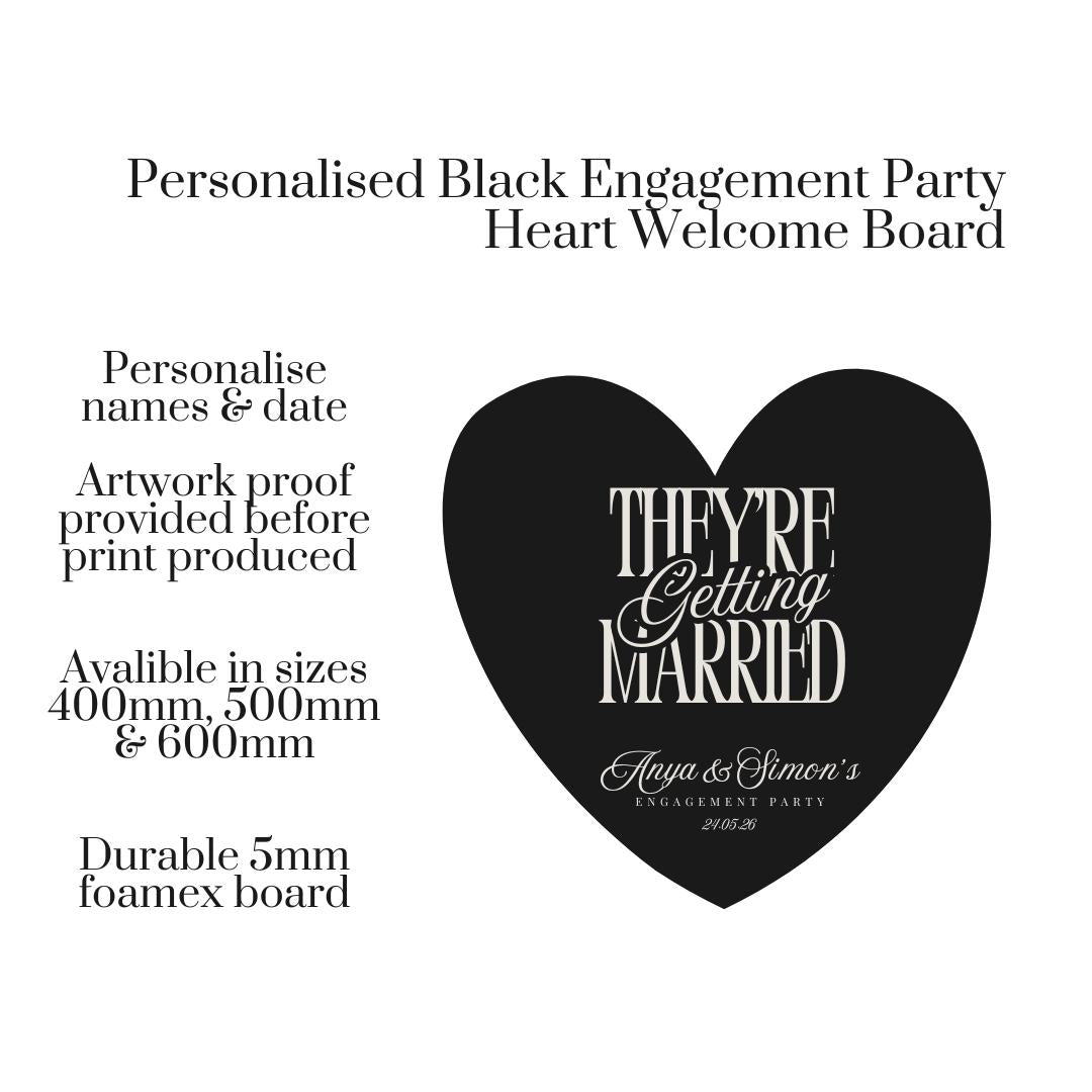 Personalised Wedding Welcome Sign – Black Heart Board – Custom Surname Wedding Decor