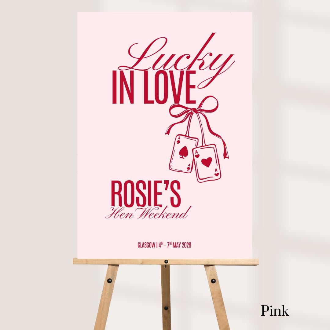 Personalised Hen Party Sign, Lucky in Love Hen Party Board, Bachelorette Welcome Sign, Custom Bride Party Decor, Hen Wee