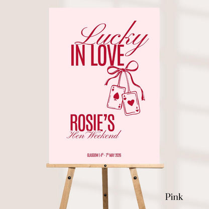 Personalised Hen Party Sign, Lucky in Love Hen Party Board, Bachelorette Welcome Sign, Custom Bride Party Decor, Hen Wee