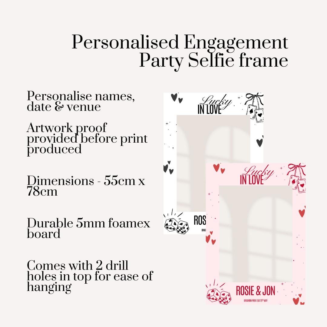 Personalised Engagement Party Selfie Frame, Lucky in Love Photo Booth Frame, Custom Couple Party Prop, Engagement Celebration Decoration
