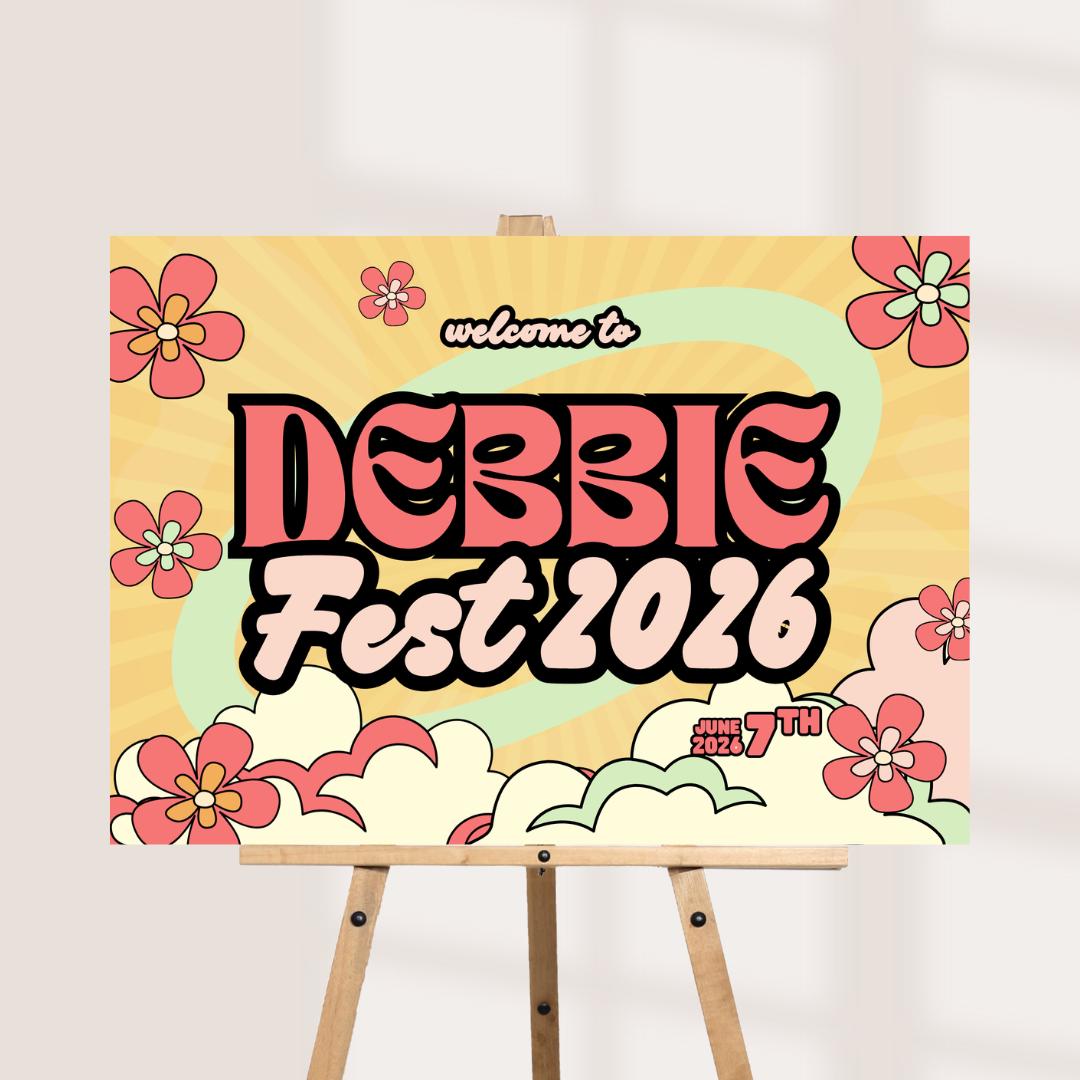 Personalised Festival Birthday Welcome Sign, Groovy Party Board, Retro Birthday Party Decoration, Custom Birthday Sign, 