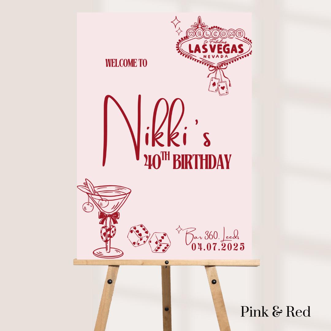 Personalised Vegas Birthday Welcome Sign, Casino Theme Birthday Board, 18th 21st 30th 40th Party Sign, Las Vegas Theme P