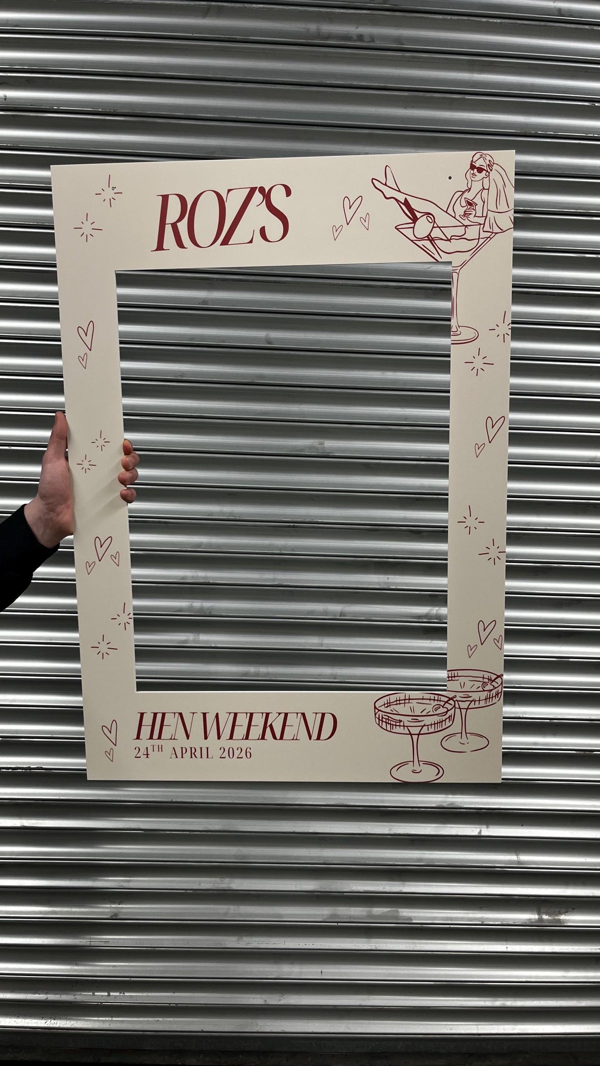 Personalised Cocktail Hen Party Selfie Frame, Chic Bachelorette Photo Booth Frame, Bride Martini Glass Hen Weekend Prop, Custom Hen Do Decor