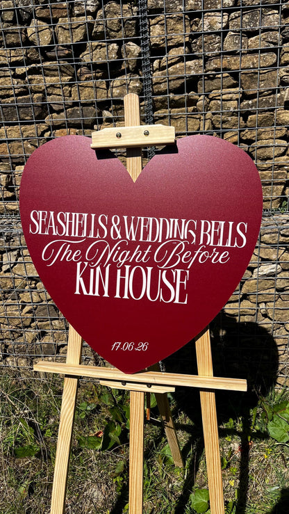 Personalised Wedding Welcome Sign – Elegant Burgundy Heart Board – Custom Surname Wedding Decor