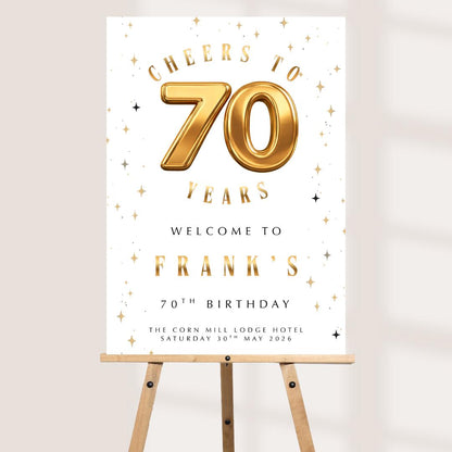 Personalised 70th Birthday Welcome Sign, Gold 70 Birthday Board, Custom Milestone Birthday Sign, 70th Party Welcome Boar