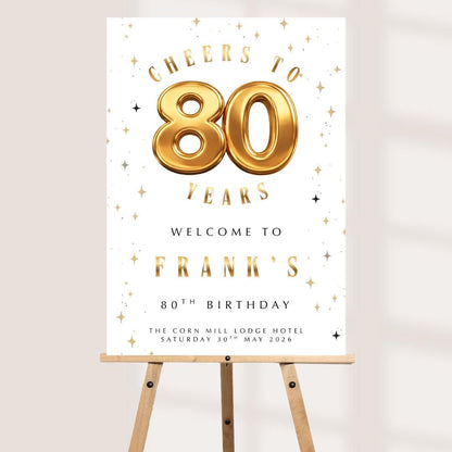 Personalised 80th Birthday Welcome Sign, Gold 80 Birthday Board, Custom Milestone Birthday Sign, 80th Party Welcome Boar