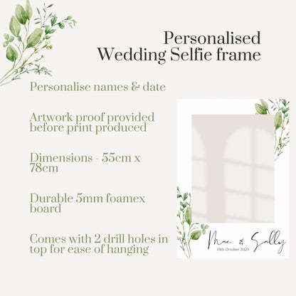 Personalised Wedding Selfie Frame, Wedding Photo Booth Frame, Greenery Wedding Frame, Custom Wedding Sign, Botanical Wedding Decor