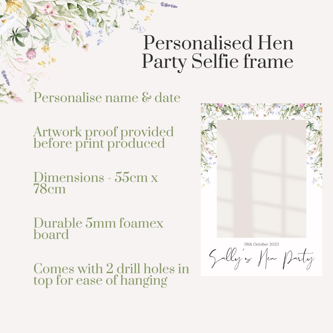 Personalised Floral Hen Party Selfie Frame, Wildflower Hen Party Photo Booth Frame, Bride to Be Frame, Botanical Hen Party Decor