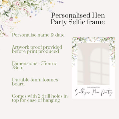Personalised Floral Hen Party Selfie Frame, Wildflower Hen Party Photo Booth Frame, Bride to Be Frame, Botanical Hen Party Decor