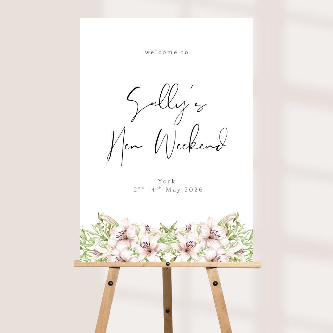 Personalised Hen Party Welcome Board, Blush Floral Hen Weekend Sign, Bride to Be Welcome Sign, Elegant Hen Party Decor, 