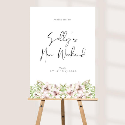 Personalised Hen Party Welcome Board, Blush Floral Hen Weekend Sign, Bride to Be Welcome Sign, Elegant Hen Party Decor, 