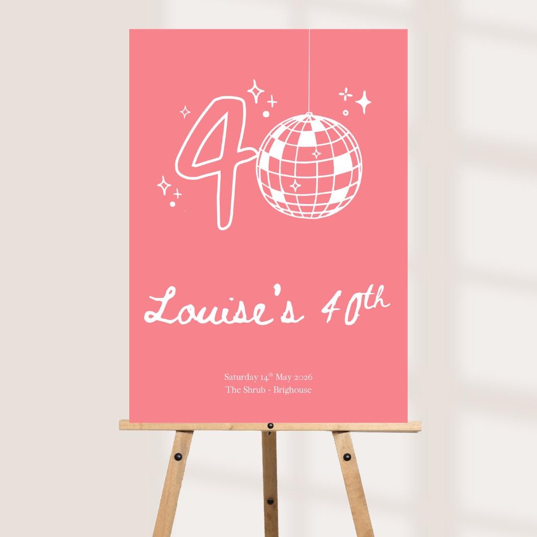 Personalised 40th Birthday Welcome Board, Disco Birthday Sign, Custom Party Welcome Sign, 40th Party Sign with Name & Date