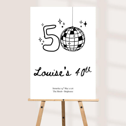 Personalised 50th Birthday Welcome Board, Disco Birthday Sign, Custom Party Welcome Sign, 50th Party Sign with Name & Date