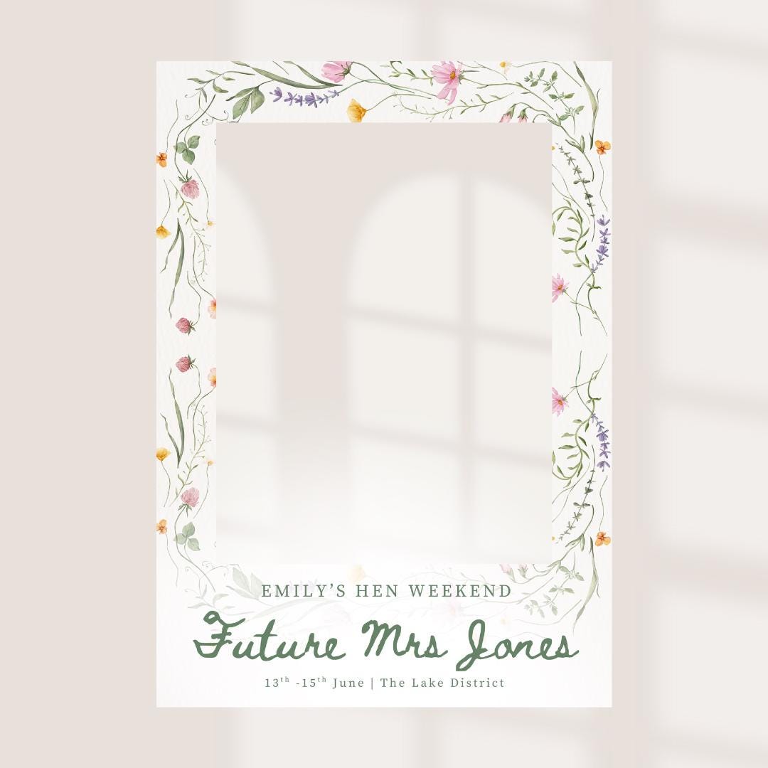 Personalised Future Mrs Hen Party Selfie Frame, Floral Hen Weekend Photo Prop, Bride to Be Selfie Frame, Custom Hen Part
