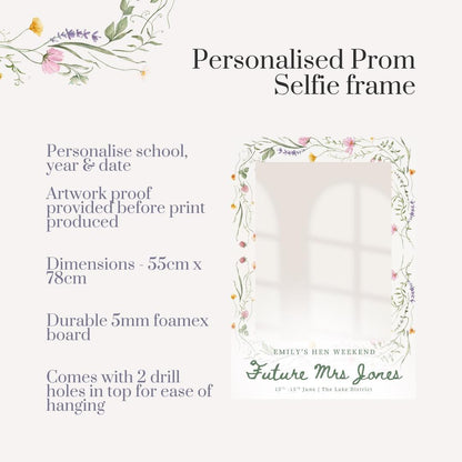 Personalised Floral Prom Selfie Frame, School Prom Photo Booth Frame, Custom Prom Night Photo Prop, Leavers Prom Frame,