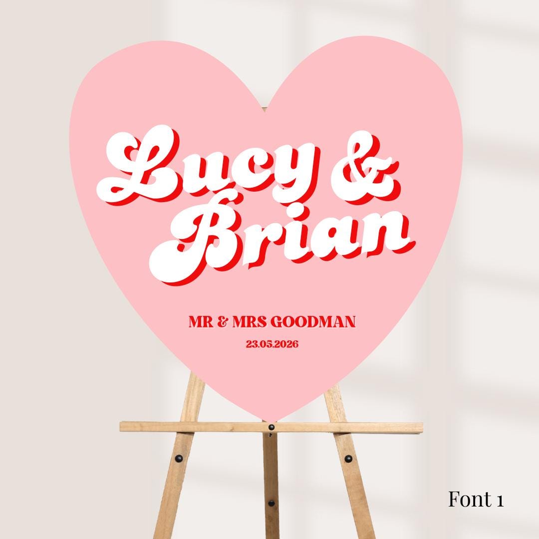 Personalised Retro Heart Wedding Sign, Custom Foam Board Wedding Decor, 70s Inspired Wedding Sign, Groovy Wedding Welcom