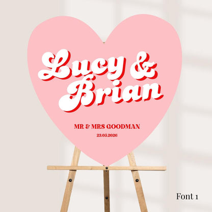 Personalised Retro Heart Wedding Sign, Custom Foam Board Wedding Decor, 70s Inspired Wedding Sign, Groovy Wedding Welcom