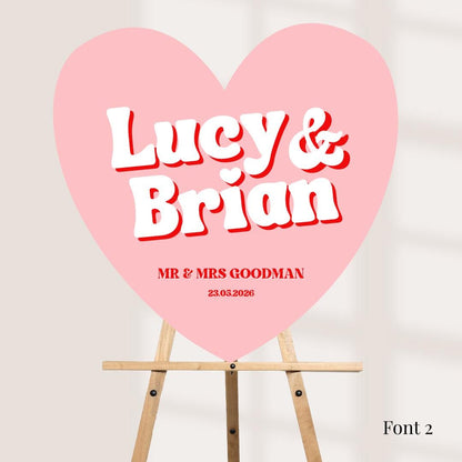 Personalised Retro Heart Wedding Sign, Custom Foam Board Wedding Decor, 70s Inspired Wedding Sign, Groovy Wedding Welcome Board