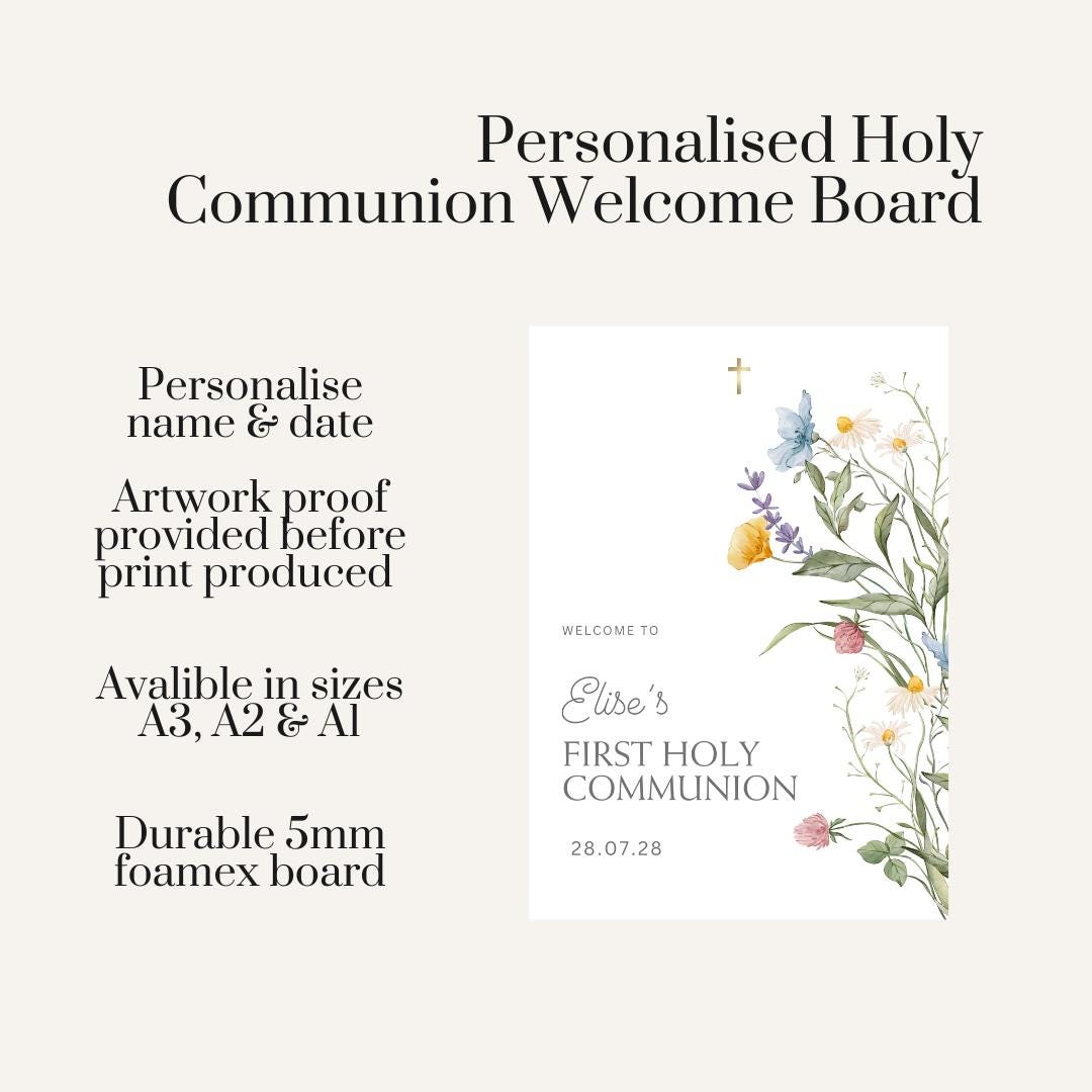 Personalised First Holy Communion Welcome Board – Floral