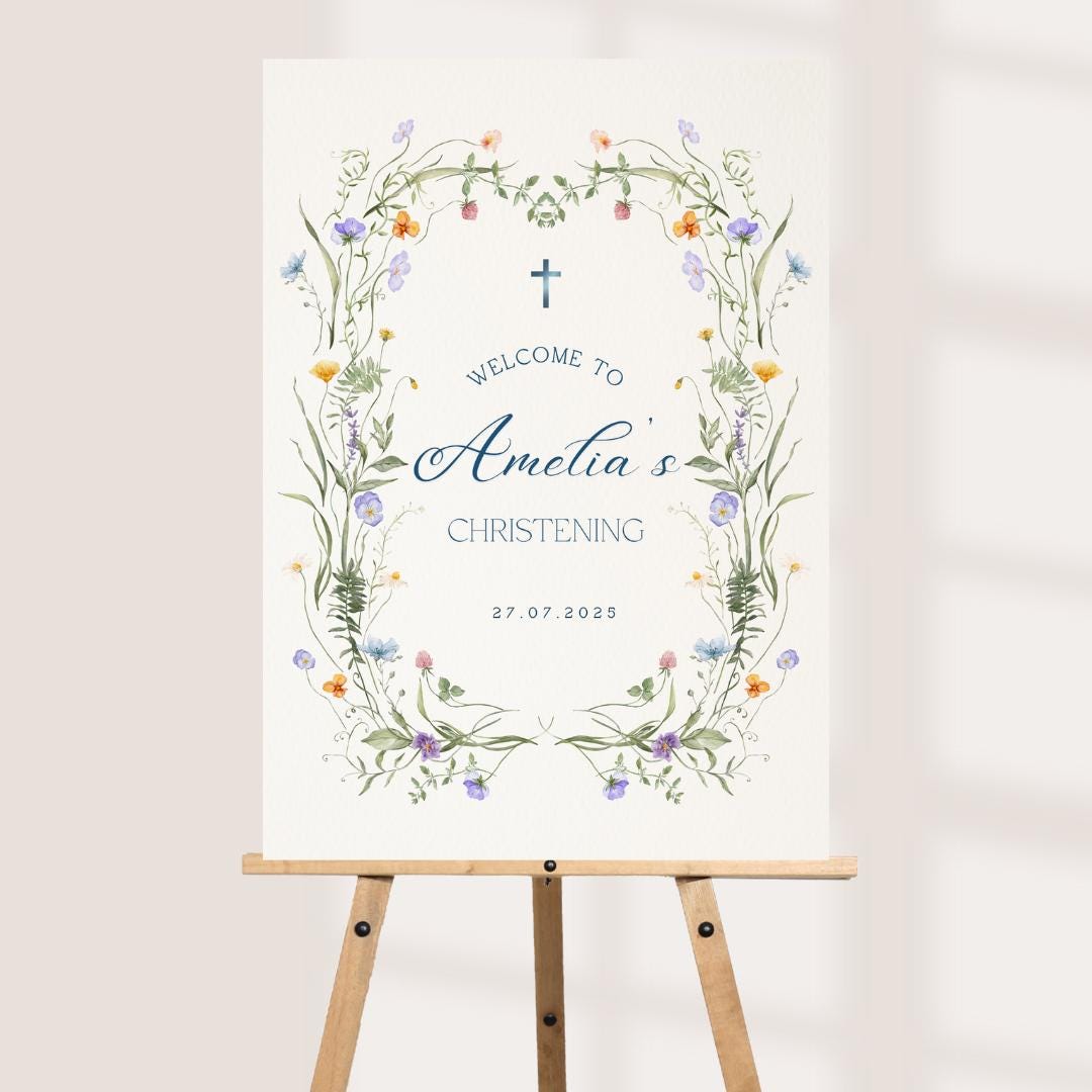 Personalised Printed Christening Welcome Board, Pink Arch Christening Sign, Floral Baptism Welcome Board, Botanical Chri