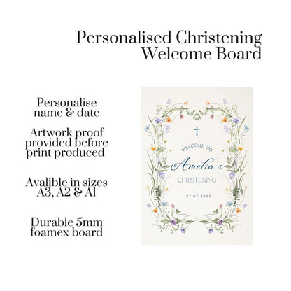 Personalised Printed Christening Welcome Board, Pink Arch Christening Sign, Floral Baptism Welcome Board, Botanical Christening Decor