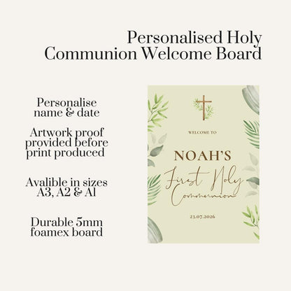 Personalised Sage Green First Holy Communion Welcome Board – Botanical