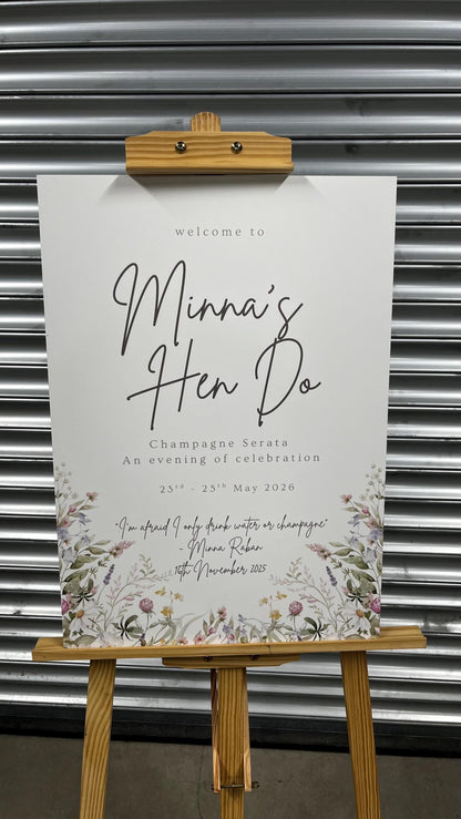 Personalised Wildflower Hen Party Welcome Board, Floral Hen Weekend Sign, Rustic Bride to Be Decor, Custom Hen Party Welcome Sign