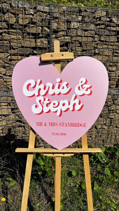 Personalised Retro Heart Wedding Sign, Custom Foam Board Wedding Decor, 70s Inspired Wedding Sign, Groovy Wedding Welcome Board