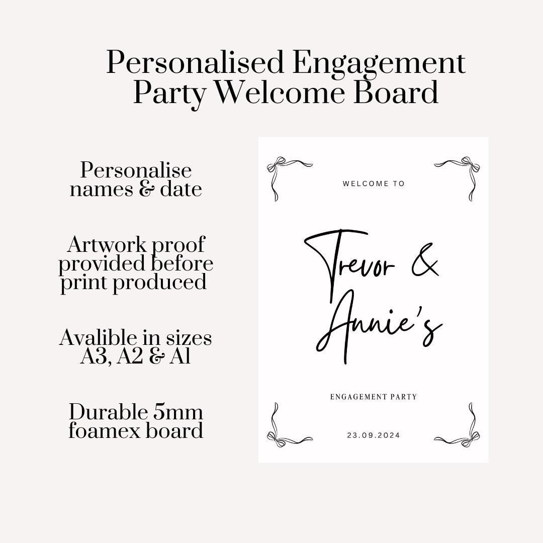 Personalised Engagement Party Welcome Board, Minimalist Couple Sign, Modern Script Engagement Foam Board, Custom Printed Event Sign