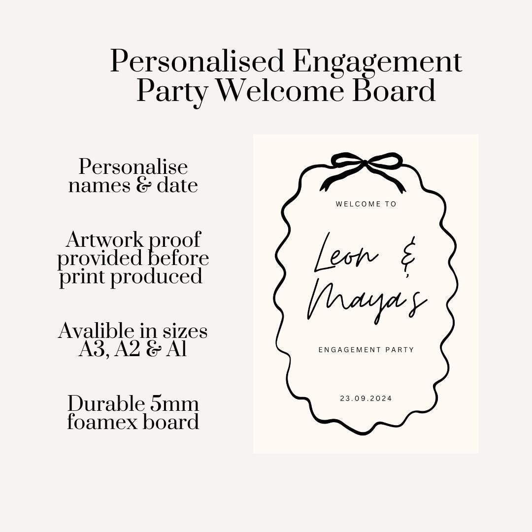 Personalised Engagement Party Welcome Board, Bow Frame Engagement Sign, Modern Minimalist Couple Welcome Sign, Custom Foam Board