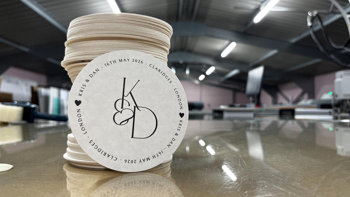 Monogram Wedding Coasters | Personalised Initials Coasters | Minimal Wedding Favours | Names Date Venue Beer Mats