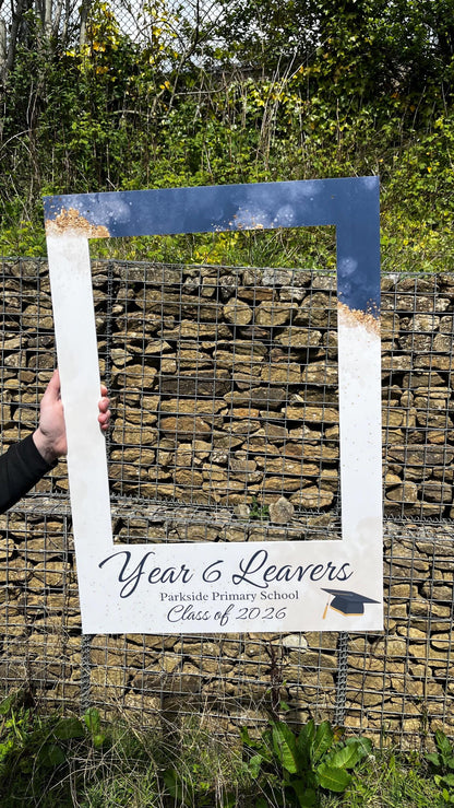 Personalised 2026 Leavers Selfie Frame – Navy Gold School