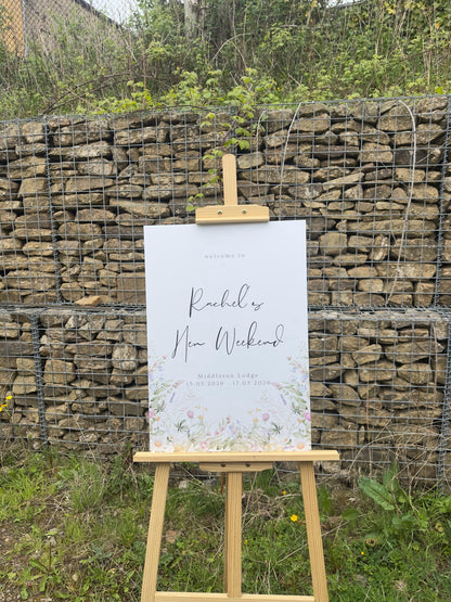 Personalised Wildflower Hen Party Welcome Board, Floral Hen Weekend Sign, Rustic Bride to Be Decor, Custom Hen Party Welcome Sign